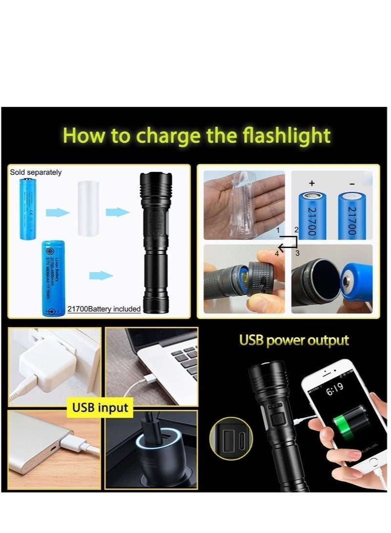 Arabest Rechargeable Torchlight Flashlight 90000 Lumens, Zoomable LED with 7 Modes, IPX67 Waterproof, Type-C Charging - Ideal for Camping, Hiking & Emergencies - Image 2